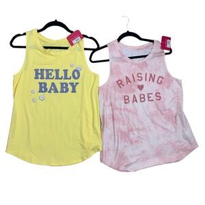 Small maternity lot tank yellow pink new with tag raising babes hello baby (i1)